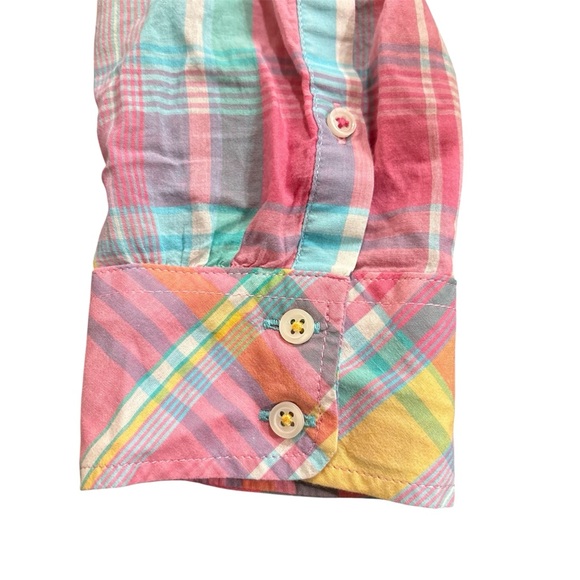 Talbots EUC Multicolored Spring Plaid Cotton Button-Up Shirt long sleeve Size M - Picture 6 of 8